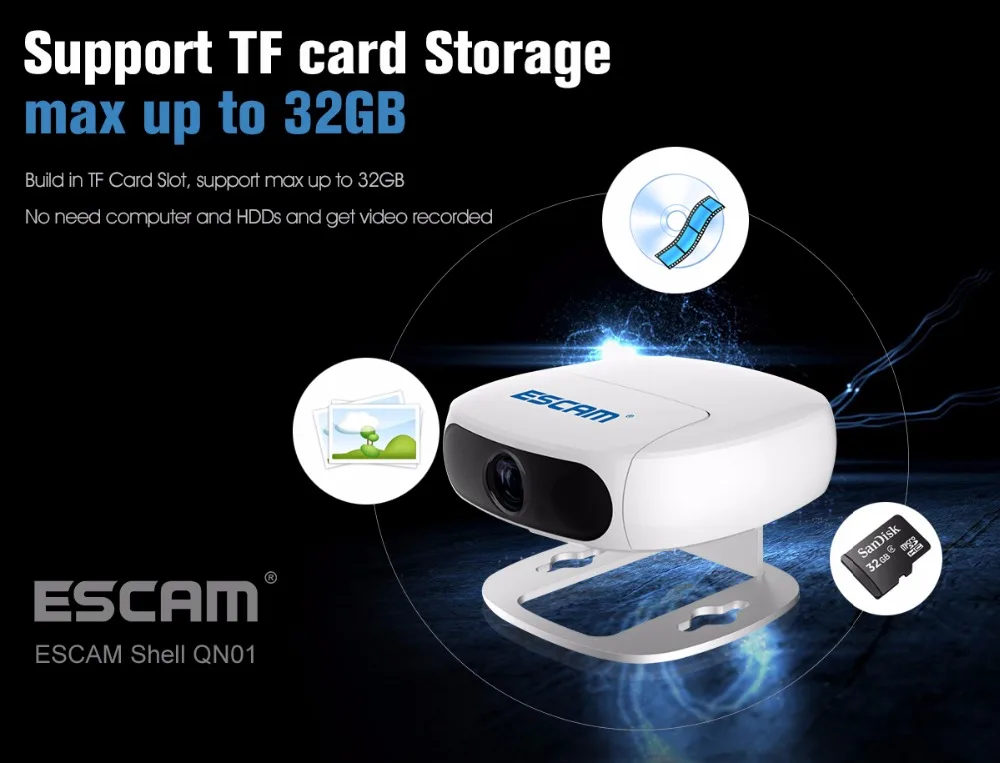 Escam Full HD 1080 P поверните объектив Беспроводной IP Камера работать как регистраторы