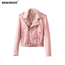 ROKEDISS 2017 New Autumn Witner Women Motorcycle Faux PU Jackets Lady Biker Outerwear Coat with Belt Hot Sale X002