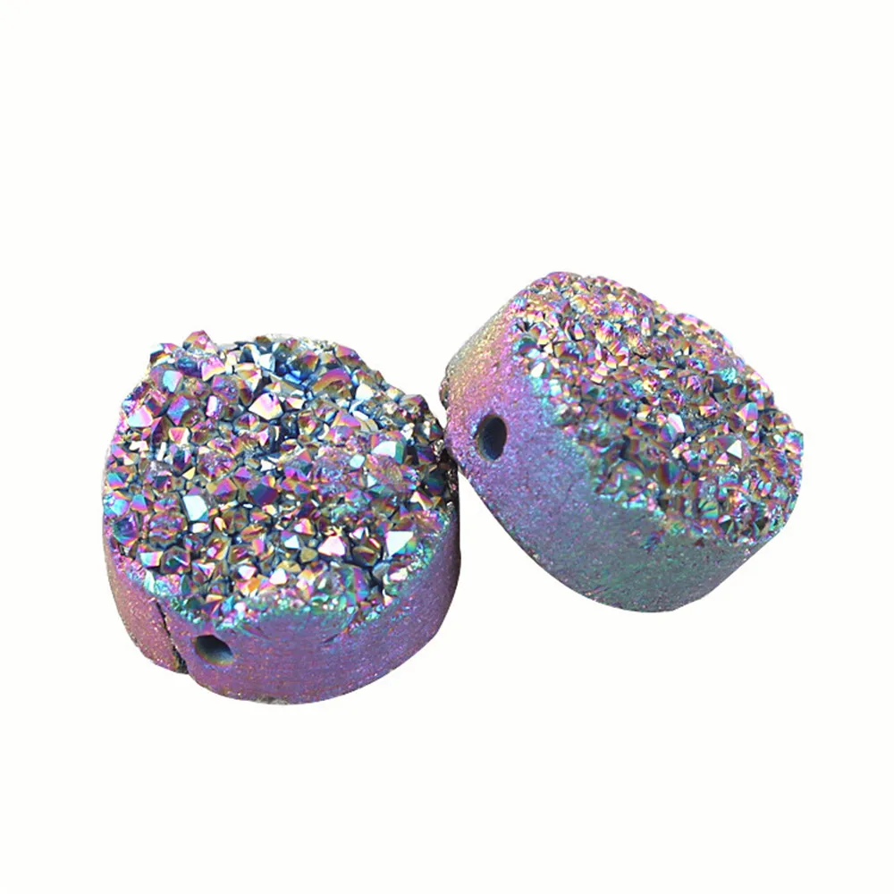 

Natural Agate Crystal Cluster Bracelet Crystal Bud Plating Colorful Stone Round Ring Accessories Perforated DIY Jewelry Stone