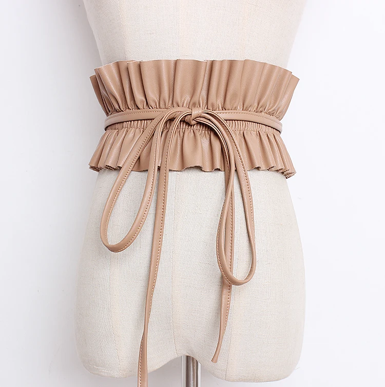 

Women's runway fashion pleated pu leather Cummerbunds female vintage Dress Corsets Waistband Belts decoration wide belt R1269