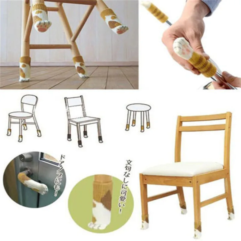 

4Pcs Cute Wool Knit Floor Protector Cat Claws Chair Table Leg Foot Sock Sleeve Cover Home Family Decor