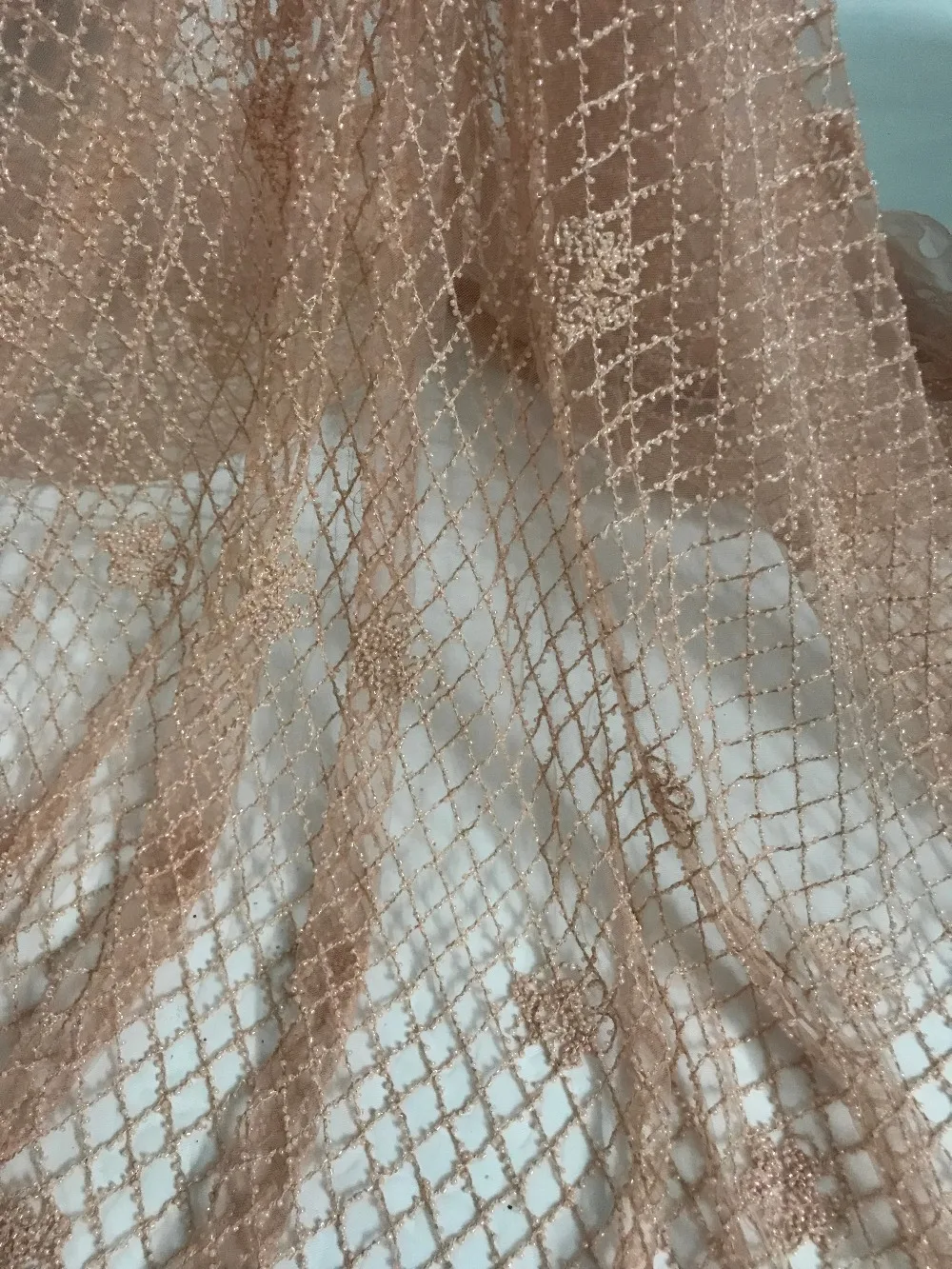

elegant Embroidered tulle fabric with beads hot selling L-897 Embroidered tulle french net fabric