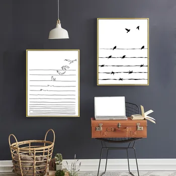 

Modern Black and White Bird Line Wall Art Canvas Painting Minimalist Posters and Prints Picture for Living Room Home Decor