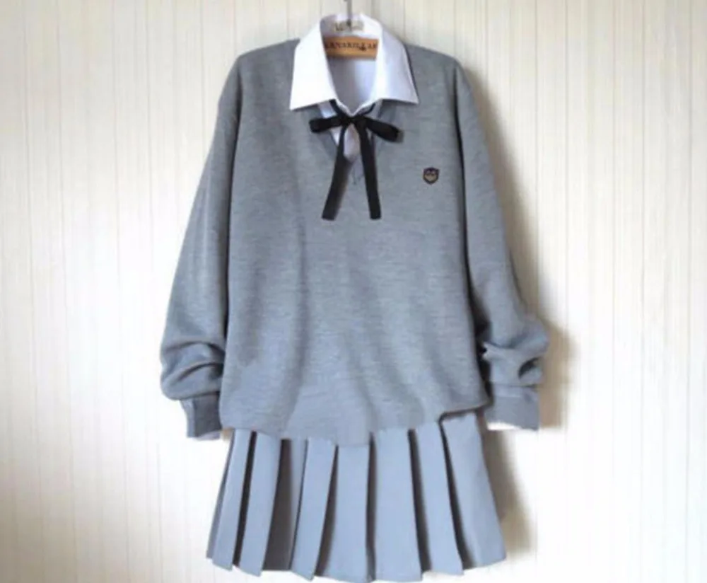 Японского аниме каваи школьные матроску вязаный свитер комплект милый юбка элегантный дизайн