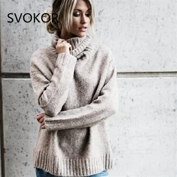 

SVOKOR Sweaters Women Plus Size Turtleneck Keep Warm Solid Round Long Sleeve Thick Women Knitted Sweaters Pullovers 3 Colour