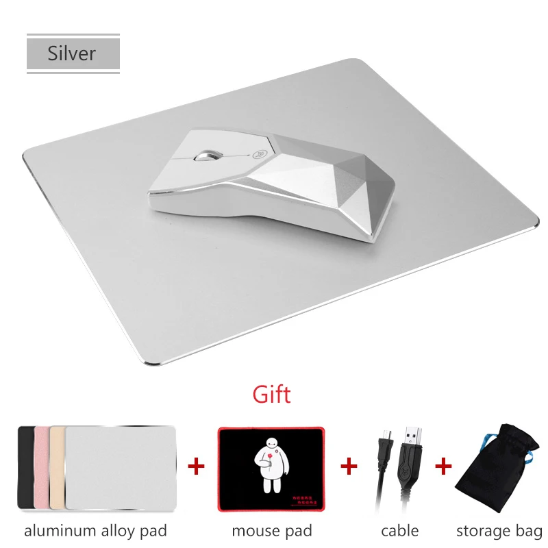 2,4G USB Беспроводная Бесшумная мышь из алюминиевого сплава перезаряжаемая эргономичная оптическая игровая мышь для Macbook lenovo Asus Dell hp мыши - Color: Silver