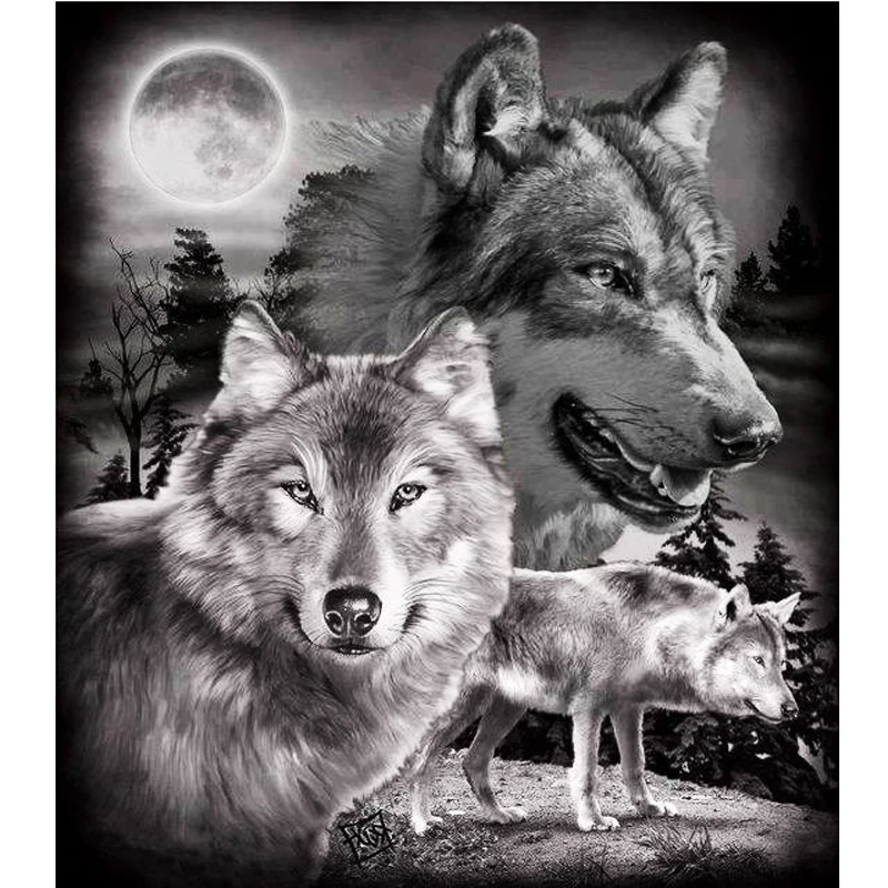GLymg Diy Diamond Painting Cross Stitch Wolf Animal Picture Diamond Embroidery Full Square Drill Mosaic Gift Home Decoration