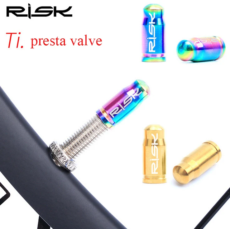 

RISK 2 Pcs Titanium Alloy Bicycle Presta Valve Cap 2 Colors Road Bike Wheel Tire Covered Protector French Tyre Dustproof 1.11g