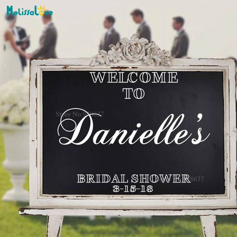 Sample Design Welcome To Bridal Shower Custom Name And Date Reception Sign Vinyl Decal Wood Board Chalkboard Sticker B895 | Дом и сад