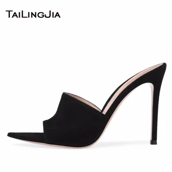 

Elegance Black Faux Suede Peep Toe High Heel Mules Sexy Sandals for Women Dress Heels White Ladies Stiletto Fish Mouth Heels