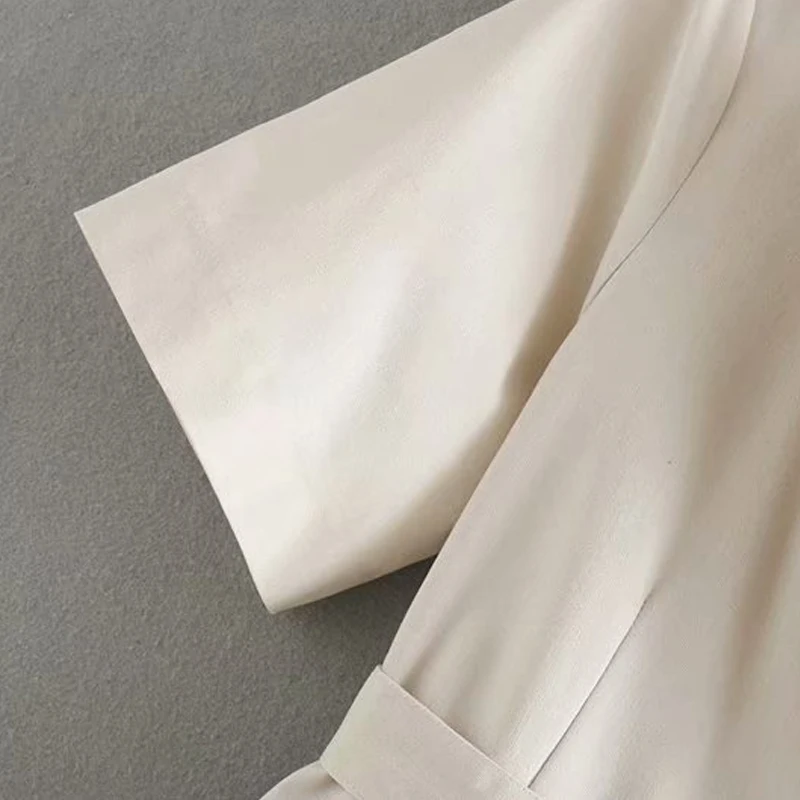 GOPLUS Retro Linen Blazer Feminino Ladies Blazers Blet Female Summer Short Sleeve Double Breasted Suit Jacket Women Blaser Mujer