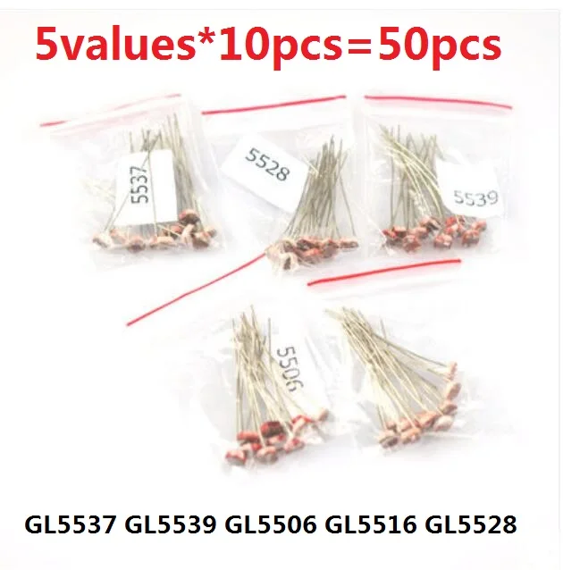 Комплект фоторезистора GL5537 GL5539 GL5506 GL5516 GL5528 5 значений * 10 шт. = 50