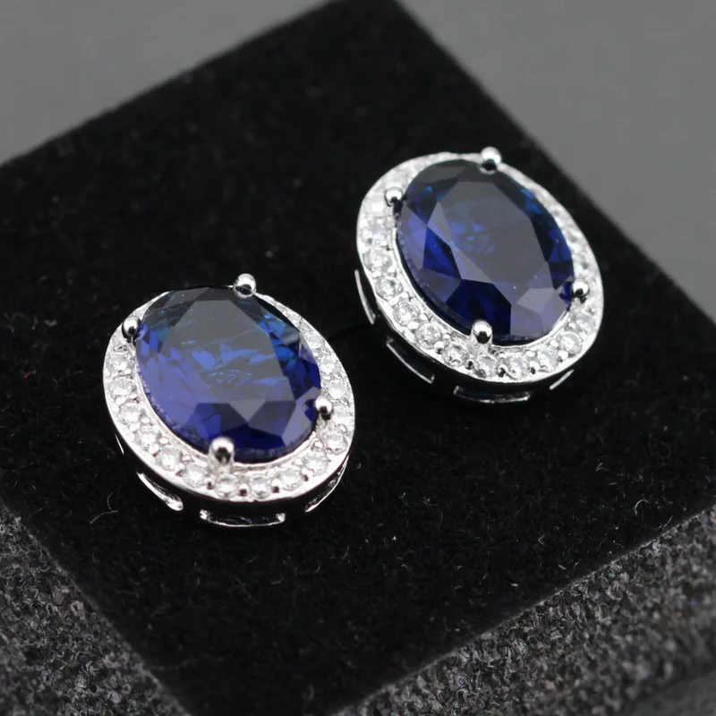 

West Style Magic Blue Zircon Silver Plated Women Jewelry Stud Earrings Free Gift Box ED31
