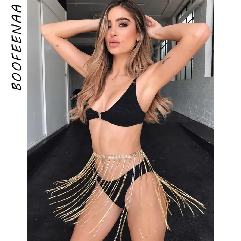 

BOOFEENAA Sexy Gold Diamante Tassel Skirt Women Summer 2019 Rave Festival Club Wear Chain Rhinestone Fringe Mini Skirt C75-AH60