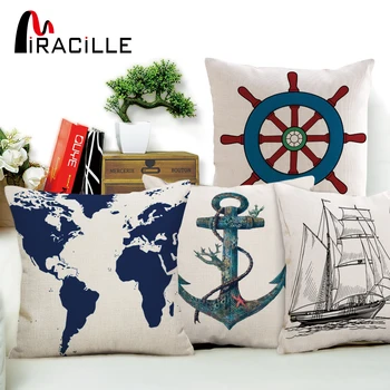 

Miracille Mediterranean Sea Anchor Ship Helm Cushions Without Filling Home Decorative Throw Pillows Sofa Almofadas 18X18 Inches