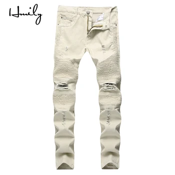 

HMILY Brand Designer Slim Fit Skinny Ankle Zipper Ripped Jeans Men Hi-Street Mens Distressed Hole Denim Washed Trousers