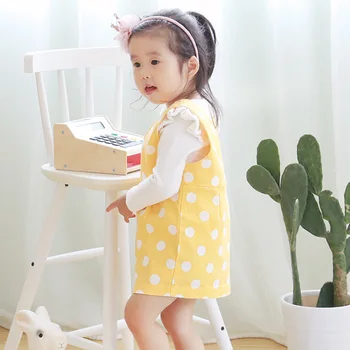 

Spring Autumn Lovely Sleeveless Vest Girl Dresse Pure Cotton All-match Dot Sundress Small Medium-sized virgin Baby Braces Dress