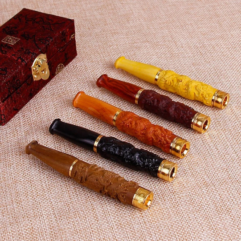 

Natural Sandalwood Hand Carved Double Filter Cigarette Holder Pipes Smoking Pipe Cigarette Holder Tobacco Pipe Mouthpiece Smoke