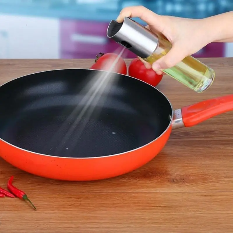 Cooking Oil Pump Spray Bottle Olive Can Tool Pot Cooking Kitchen Stainless Steel Glass