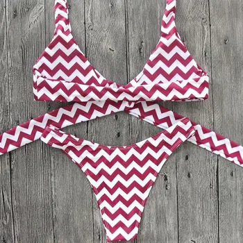 

Women Stripe Swimwear Sexy Bandage Bikini Push-up Padded Bra Bathing Suit Swimsuit Surfing Swimsuit Swimming Biquini