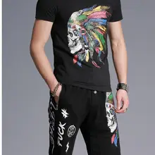 Летний модный брендовый спортивный костюм из 2 предметов, тонкий мужской костюм с принтом черепа 1192