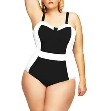 Слитный купальник размера плюс XL XXL купальники XXXL монокини для женщин черный и белый пэчворк большой размер купальный костюм с пуш-ап