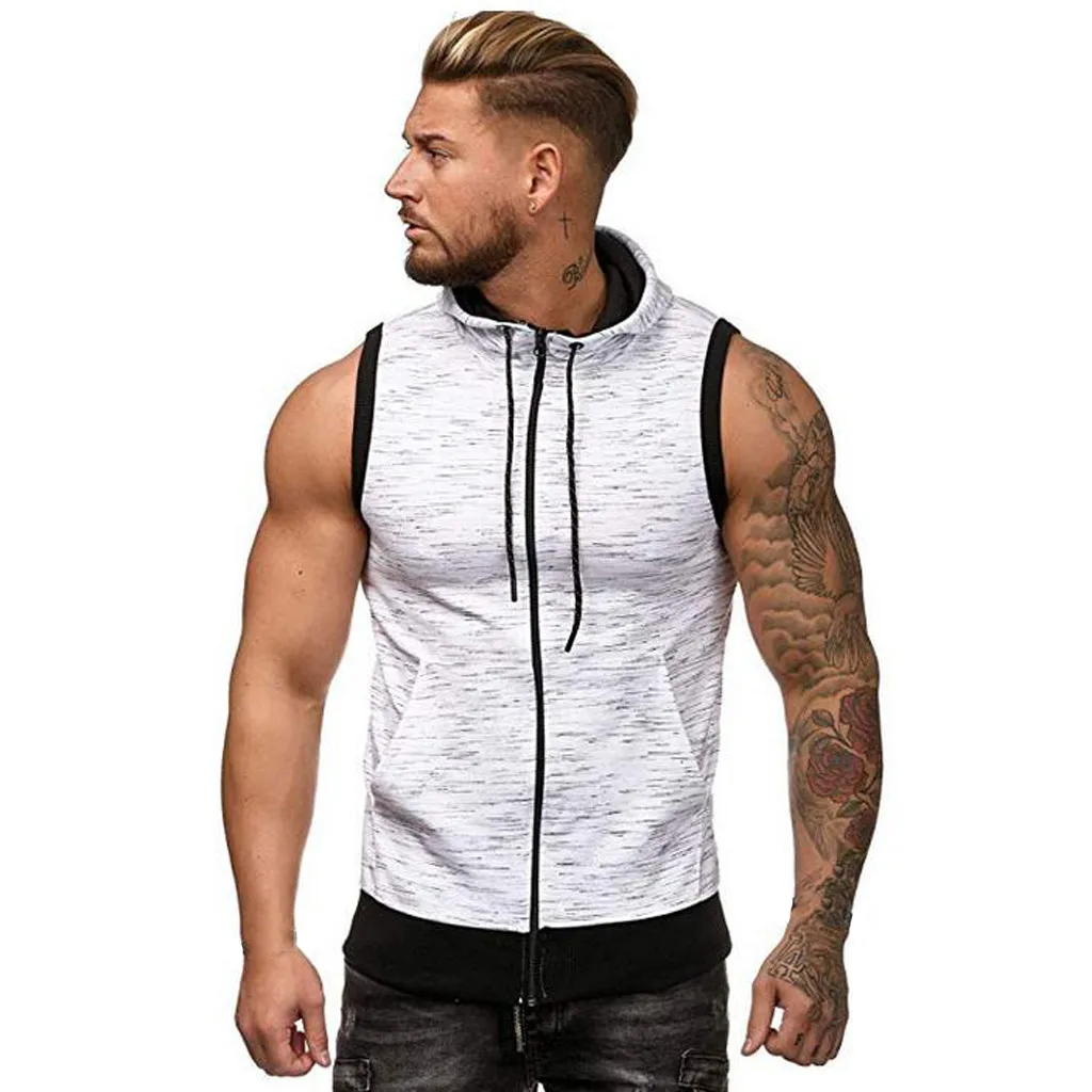 Men's Spot vest jacket Lightweight Patchwork Sleeveless Contrast Hoodie ...