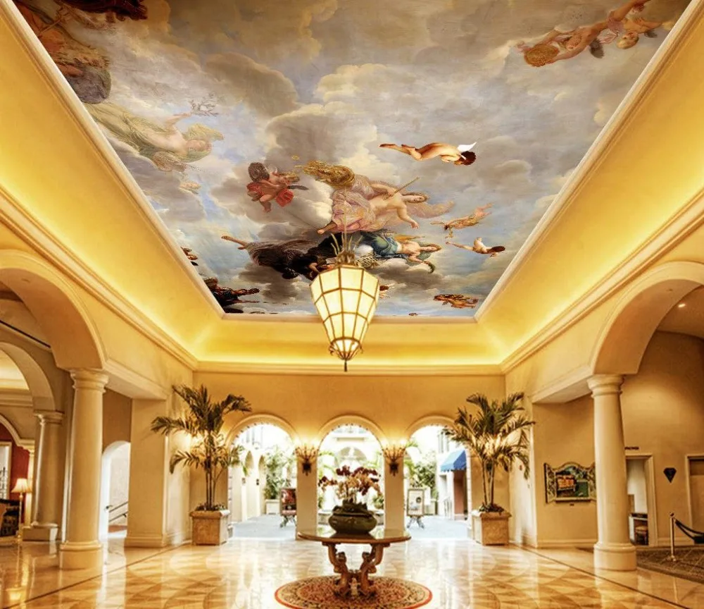

European painting large murals ceiling Custom 3d mural wallpaper ceiling Home Decoration 3d mural wallpaper ceiling