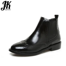J&K Oxford Style Chelsea Ankle Boots Brand Street Rubber Boots Autumn 2017 Slip On Elastic Band Women Platform Shoes Square Heel