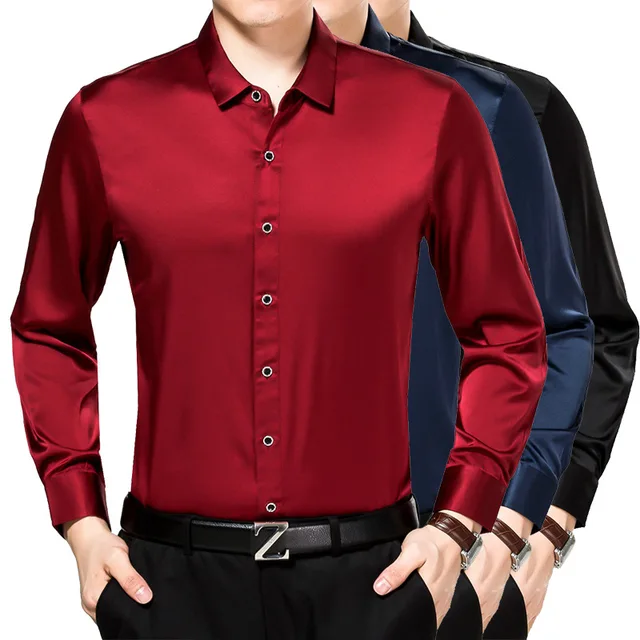 Men's 100% Silk Long Sleeved Shirt Iron Leisure Pure Silk Shirt-in ...