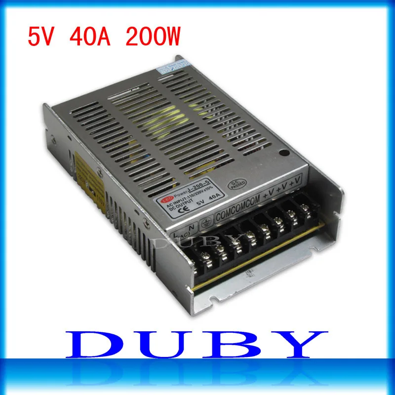 

New model 5V 40A 200W Switching power supply Driver For LED Light Strip Display AC100-240V Factory Supplier Free shipping