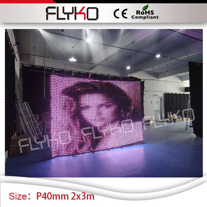

flash image gif edit programs display P4 video vision curtain screen 2m*3m wedding church dj stage decor