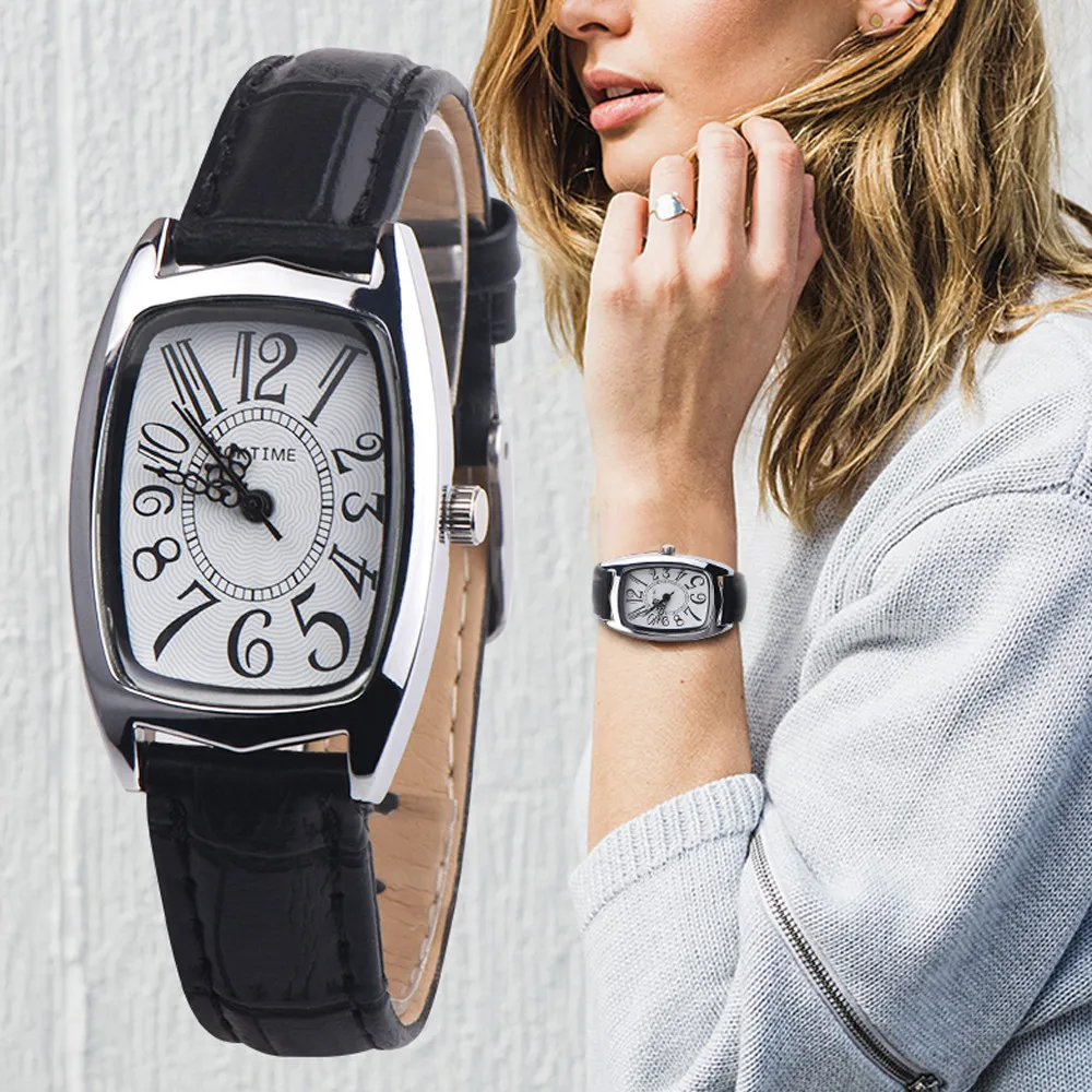 Кварцевые часы Для женщин часы леди квадратный кожаный ремешок прямоугольник Повседневное женские Модные платье часы женские наручные