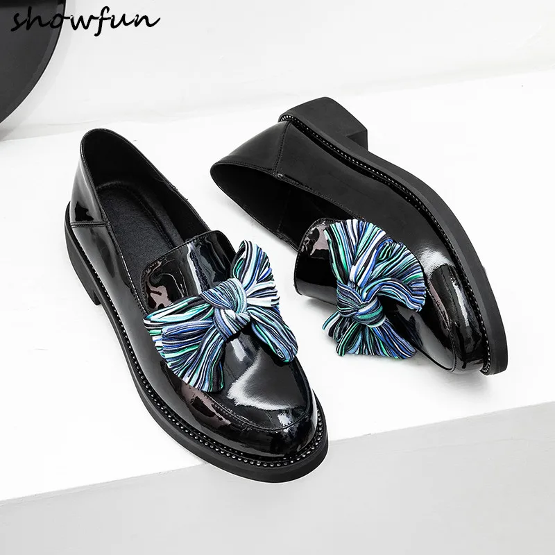 

Women's genuine patent leather slip-on flats loafers brand designer bow tie leisure espadrilles fashion oxfords shoes moccasins