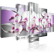 5 Pieces Canvas Photo Prints Purple Orchid Wall Art Picture Canvas Paintings Home Decor pictures for living room Framed PJMT-43