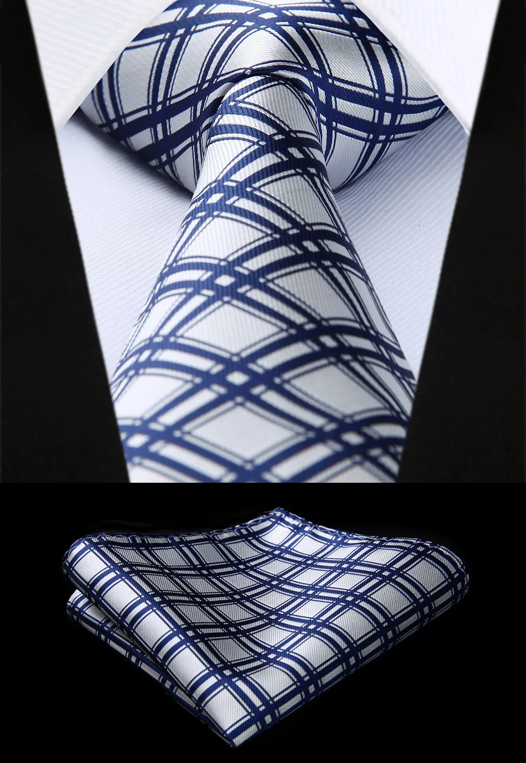 TC813E8S плед белого и синего цвета Серый Проверьте 3.4 "шелковый галстук вечерние Свадебные платок Набор Тканые Классический Для мужчин галстук