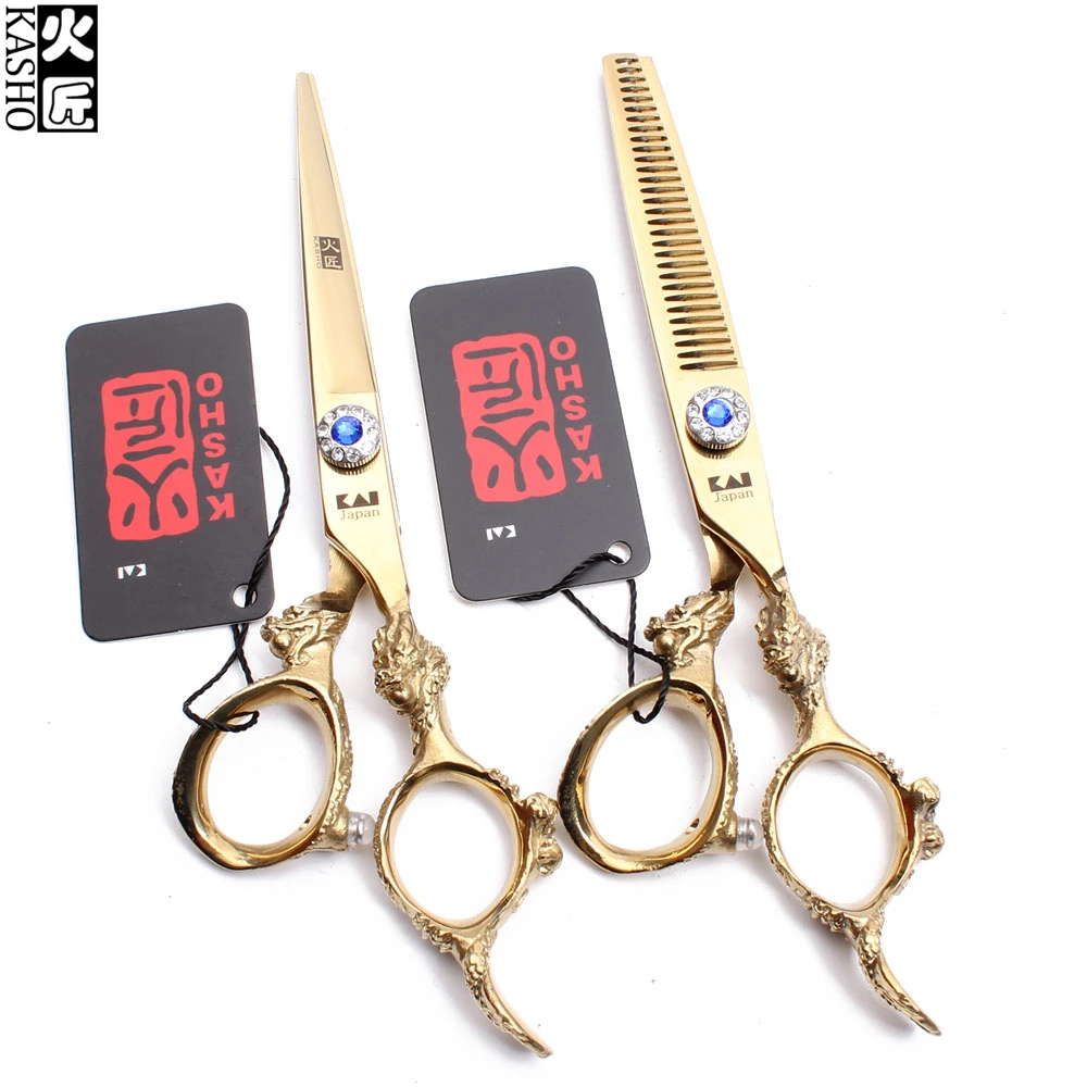 

5.5" 6" Kasho Dogs Grooming Kit Straight Scissors Thinninng Shears Animal Scissors Dragon Handle Professional Pets Shears H9004