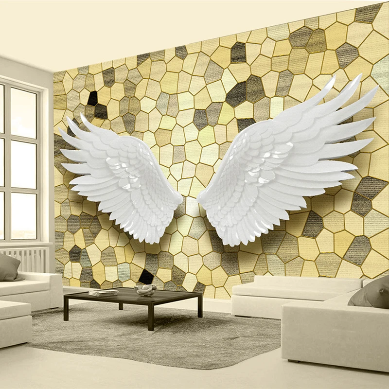 Пользовательские 3D фото обои Крылья Ангела мозаичный камень узор Современная Гостиная ТВ фон самоклеящаяся Фреска Papel де Parede