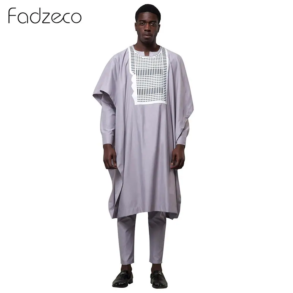 Fadzeco африканские костюмы для мужчин Agbada Dashiki Бизнес 3 шт. комплект Бубу африканская одежда этнический стиль формальный наряд - Цвет: Grey