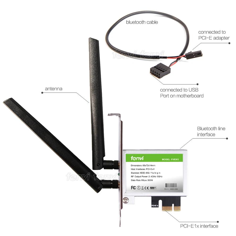 Беспроводной двухдиапазонный адаптер N600 PCI Express Wi Fi 300 Мбит/с Bluetooth 4 0 802.11a/b/g/n 2