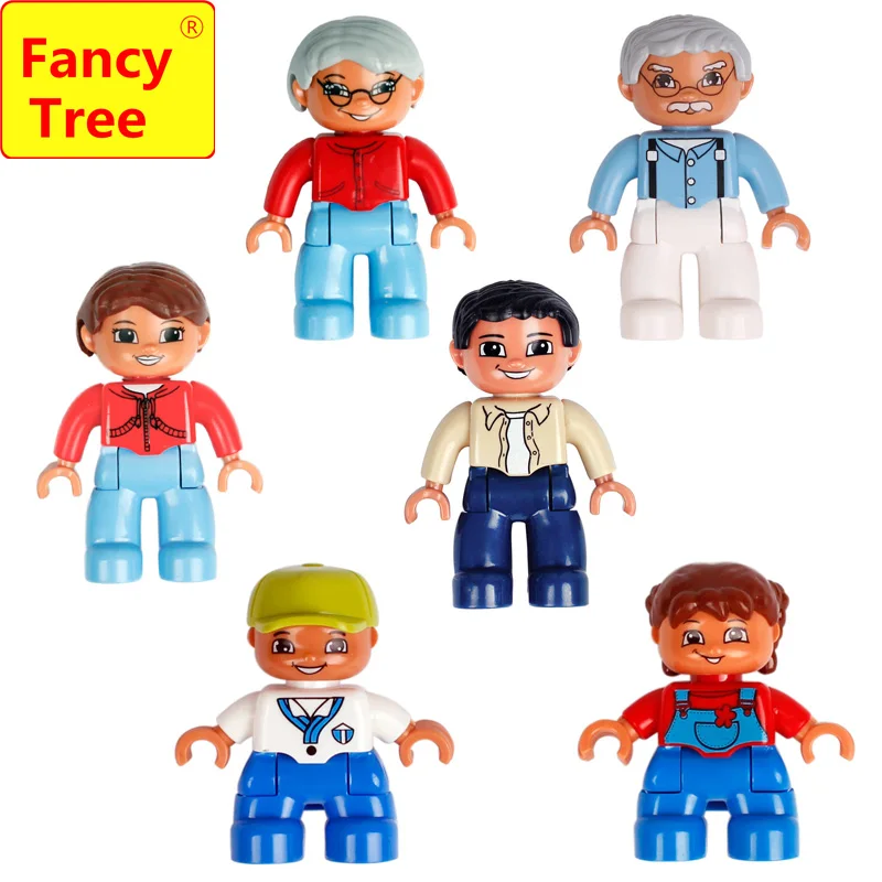 

6PCS/lot Large Blocks Dolls Family Members Brother Sister Mom Dad Grandpa Grandma Compatible Duplo Educational Toys