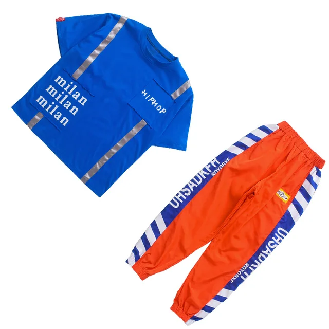 Kids Short Sleeve Hip Hop Dancing Costumes for Girls Boys Jazz Ballroom Dance Clothes T Shirt Tops Jogger Pants Dance Clothing 6