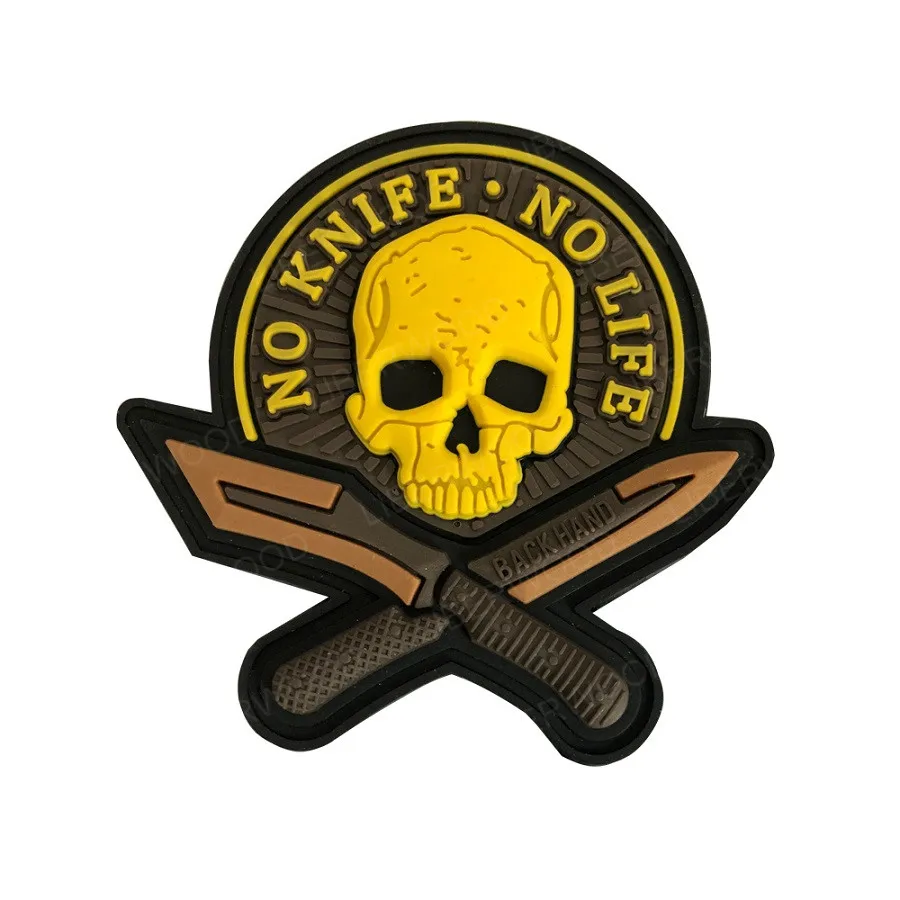 Morale Patches No Knife No Life SKULL PVC 3D Military Tactical Patch badge applique EMBLEM - Цвет: KNIFE ORANGE 5 cm