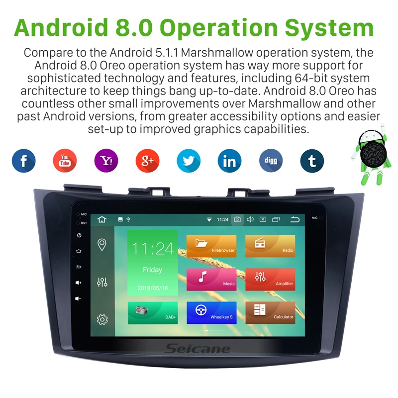 Perfect Seicane 1Din Android 8.0 8" Car Radio For 2011 2012 2013 Suzuki Swift Ertiga GPS Multimedia Player With 4GWiFi Bluetooth 8-core 1