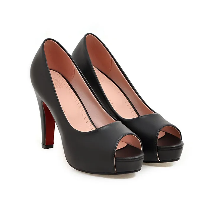 ANNYMOLI/женские туфли-лодочки на высоком каблуке и платформе; сезон осень; женские офисные туфли с открытым носком; элегантные женские туфли-лодочки; туфли на шпильке размера плюс 33-43 - Цвет: Черный