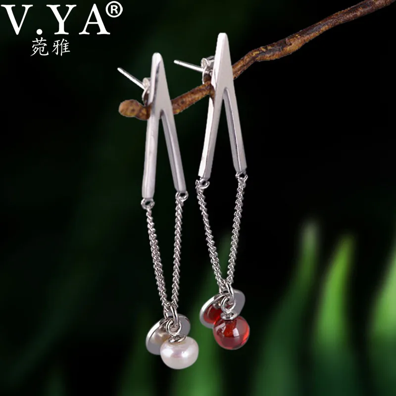 

V.YA Elegant 925 Sterling Silver Drop Earrings Imitation Pearl Zircon Tassel Earrings For Women Jewelry