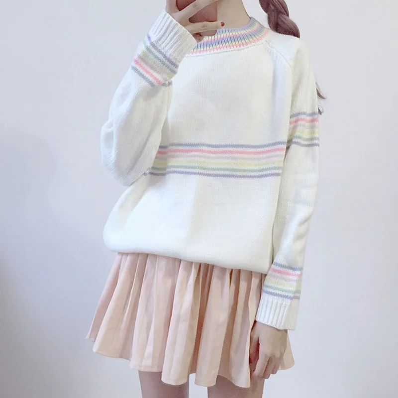

2018 New Women Harajuku Sweaters Cute Girl Slim Sweaters O-neck Keep Warm Knitted Kawaii Sweater Female