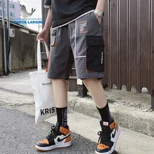 Летние мужские шорты новые студенческие тренды пять точек рабочие хлопковые повседневные свободные прямого кроя микро-эластичные однотонные брюки мужские