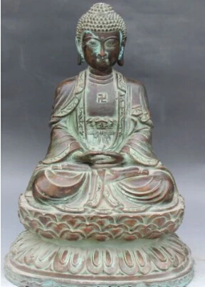 

JP S0190 19" Old Tibet Bronze Tathagata Shakyamuni Amitabha Sakyamuni Buddha Lotus Statue