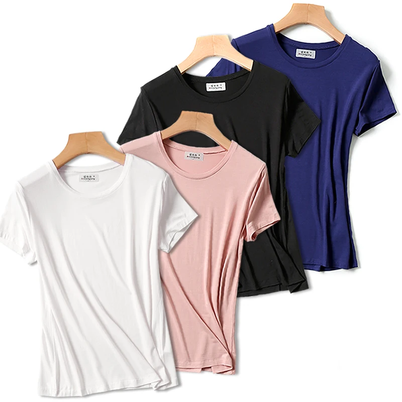 

Summer Cotton T Shirt Women Loose Style Solid Tee Shirt Female Short Sleeve Top Tees Soft O-Neck T-shirt Women 9 Colors D280